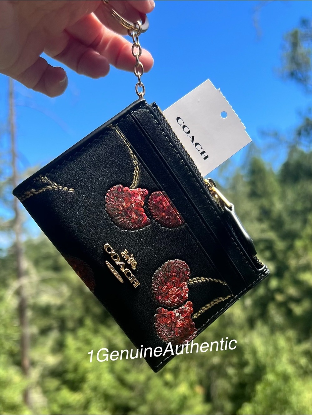 COACH Mini Skinny Id Case Cardholder Wallet w Cherry Print NWT AUTHENTIC